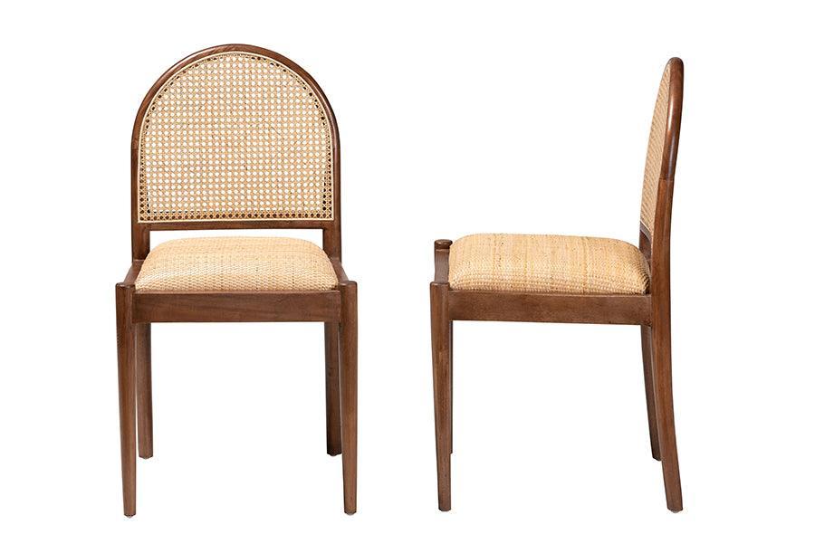 bali & pari Maryland Modern Bohemian Natural Rattan and Acacia Wood 2-Piece Dining Chair Set FredCo