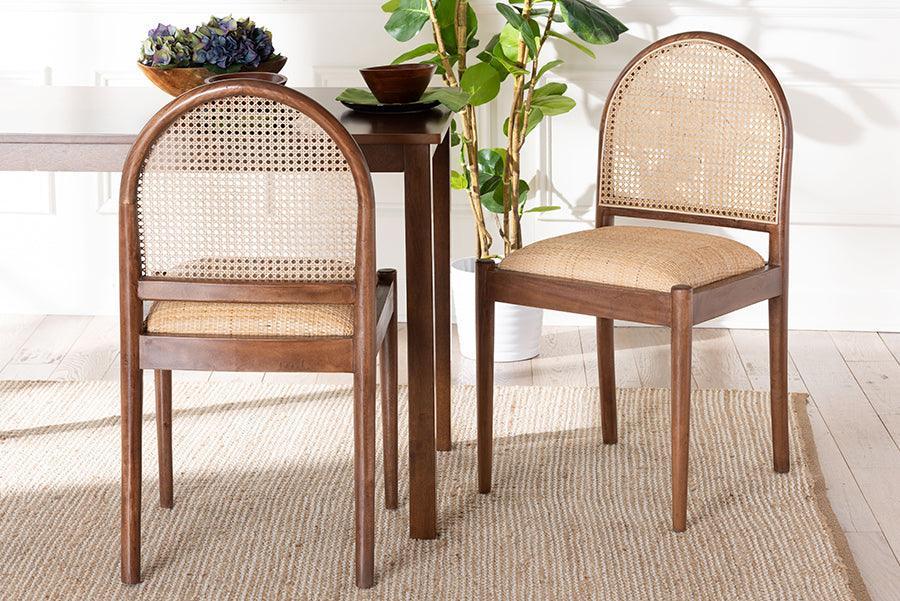 bali & pari Maryland Modern Bohemian Natural Rattan and Acacia Wood 2-Piece Dining Chair Set FredCo