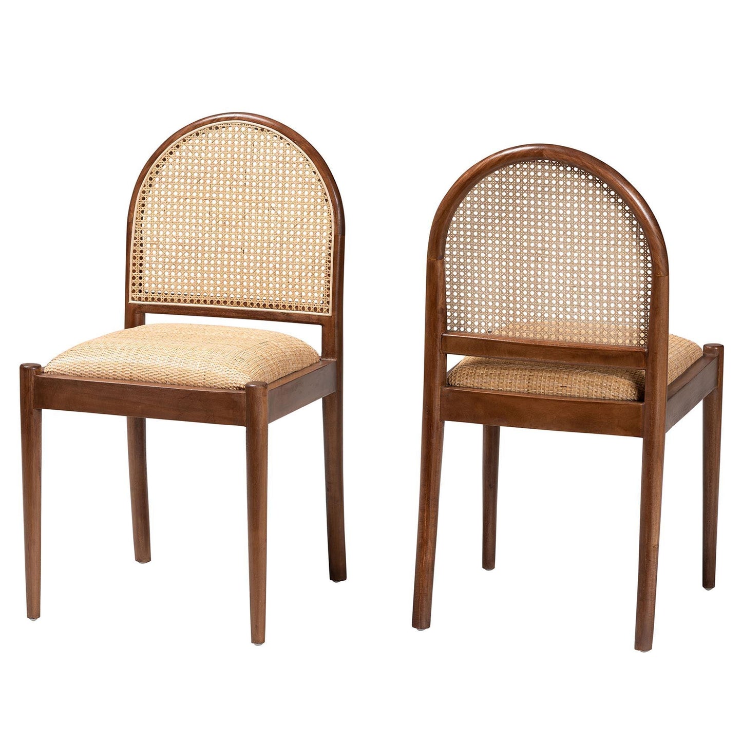 bali & pari Maryland Modern Bohemian Natural Rattan and Acacia Wood 2-Piece Dining Chair Set FredCo