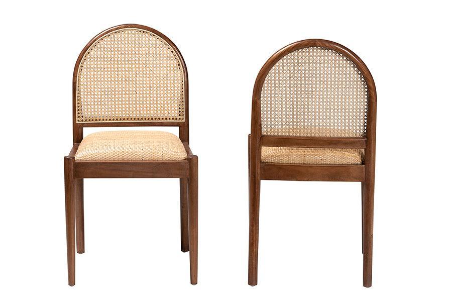 bali & pari Maryland Modern Bohemian Natural Rattan and Acacia Wood 2-Piece Dining Chair Set FredCo