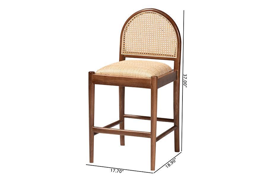 bali & pari Maryland Modern Bohemian Natural Rattan and Acacia Wood Counter Stool FredCo