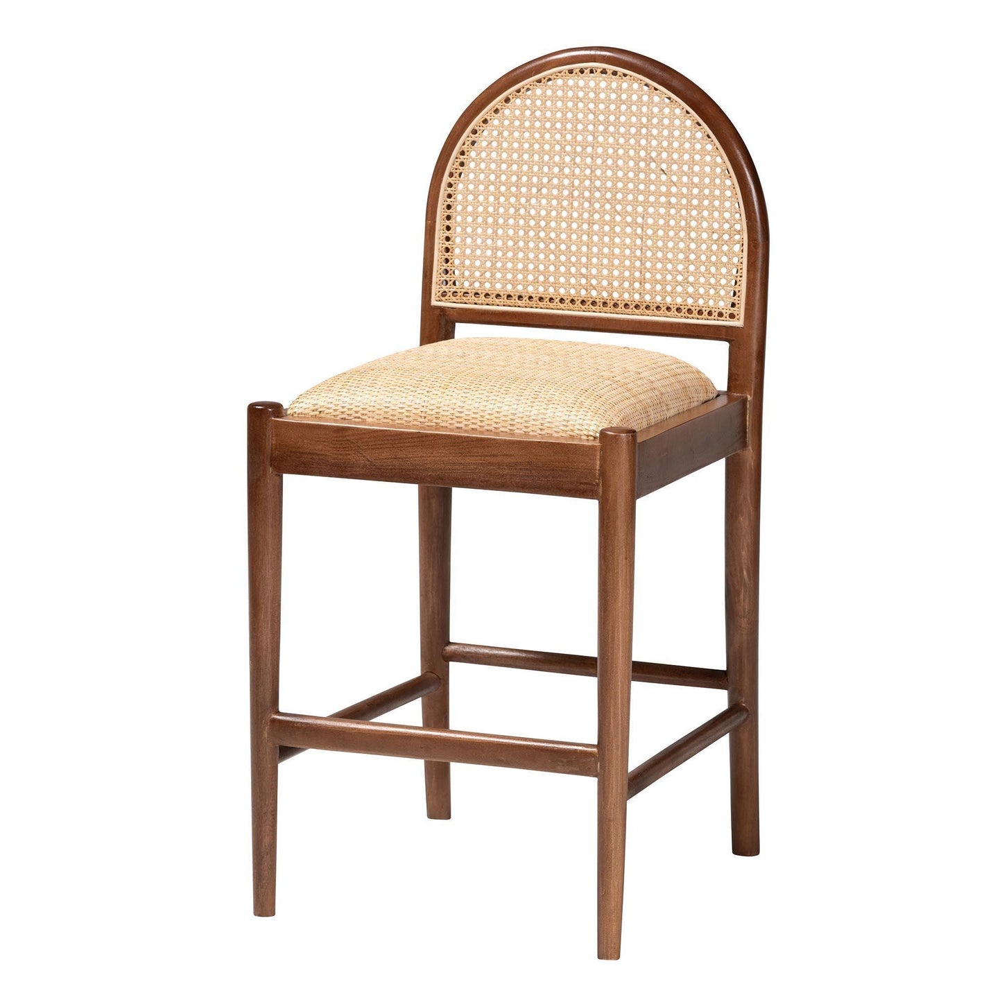 bali & pari Maryland Modern Bohemian Natural Rattan and Acacia Wood Counter Stool FredCo