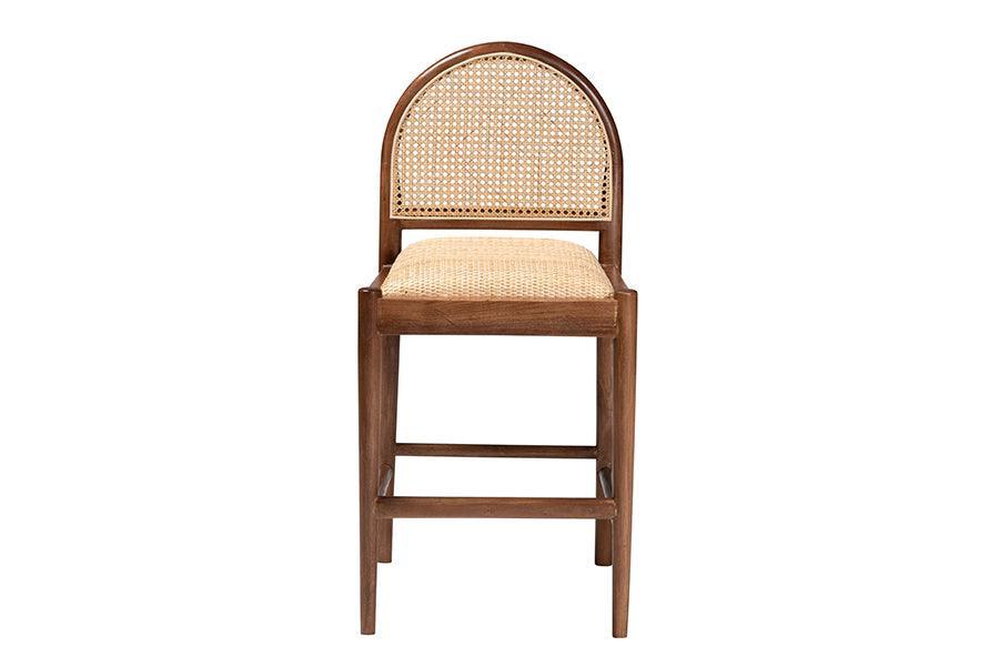 bali & pari Maryland Modern Bohemian Natural Rattan and Acacia Wood Counter Stool FredCo