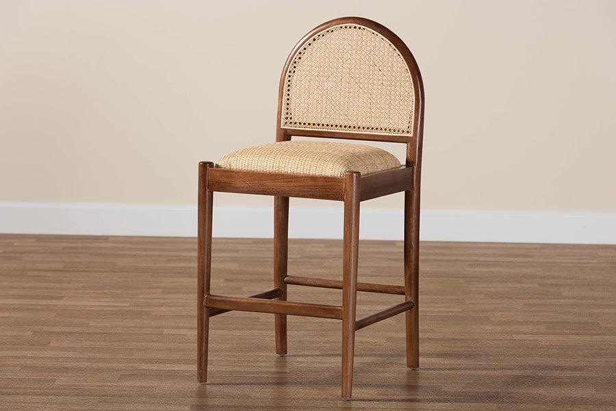 bali & pari Maryland Modern Bohemian Natural Rattan and Acacia Wood Counter Stool FredCo