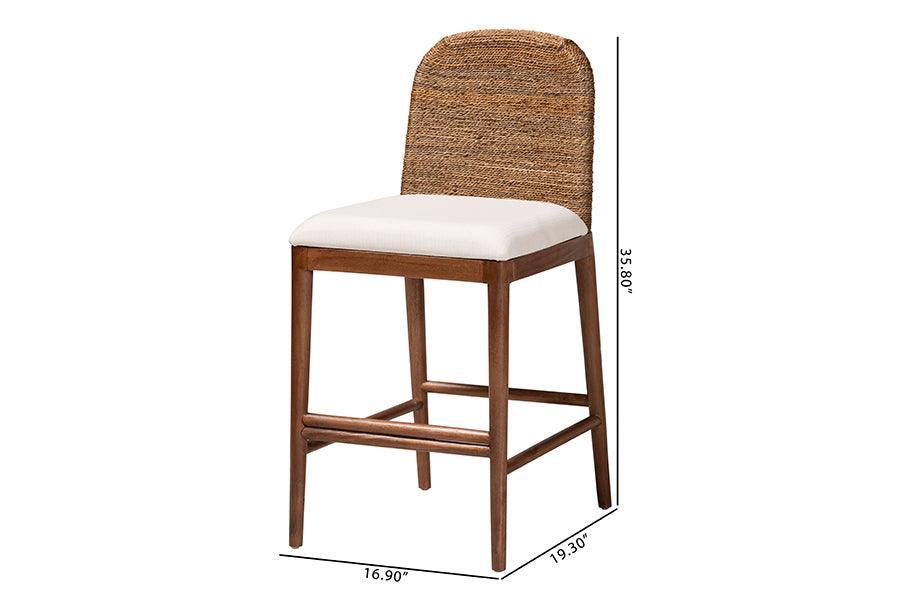 bali & pari Nadim Modern Bohemian Natural Seagrass and Acacia Wood 2-Piece Counter Stool Set FredCo