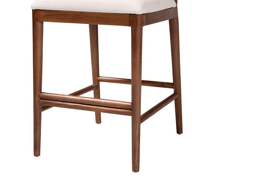 bali & pari Nadim Modern Bohemian Natural Seagrass and Acacia Wood 2-Piece Counter Stool Set FredCo
