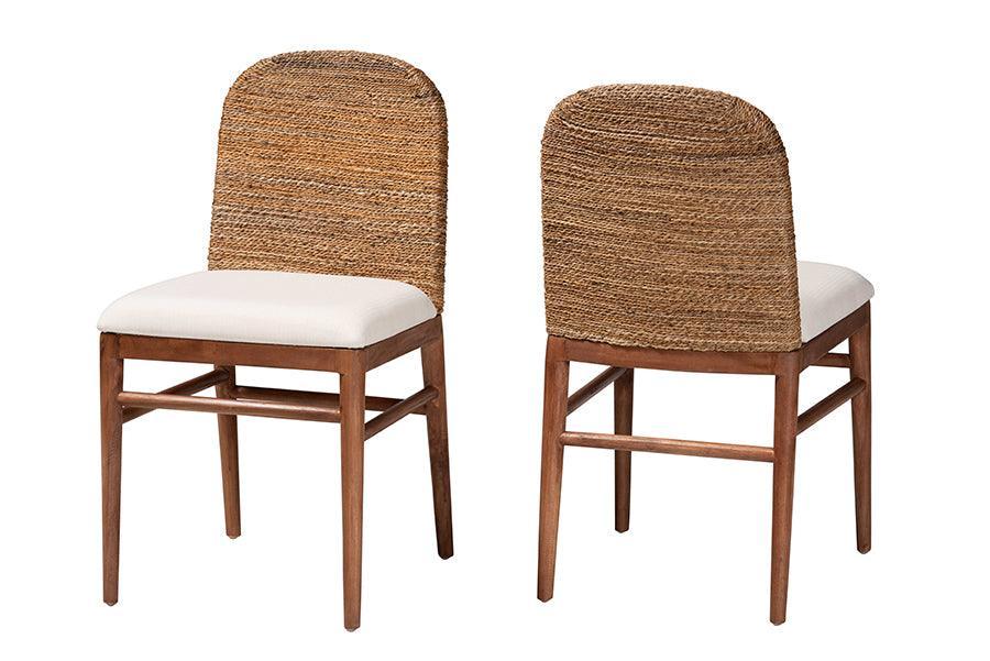 bali & pari Nadim Modern Bohemian Natural Seagrass and Acacia Wood 2-Piece Dining Chair Set FredCo