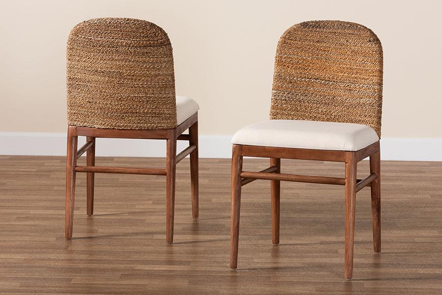 bali & pari Nadim Modern Bohemian Natural Seagrass and Acacia Wood 2-Piece Dining Chair Set FredCo