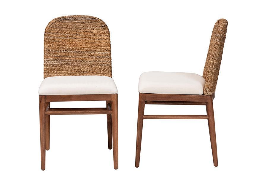 bali & pari Nadim Modern Bohemian Natural Seagrass and Acacia Wood 2-Piece Dining Chair Set FredCo