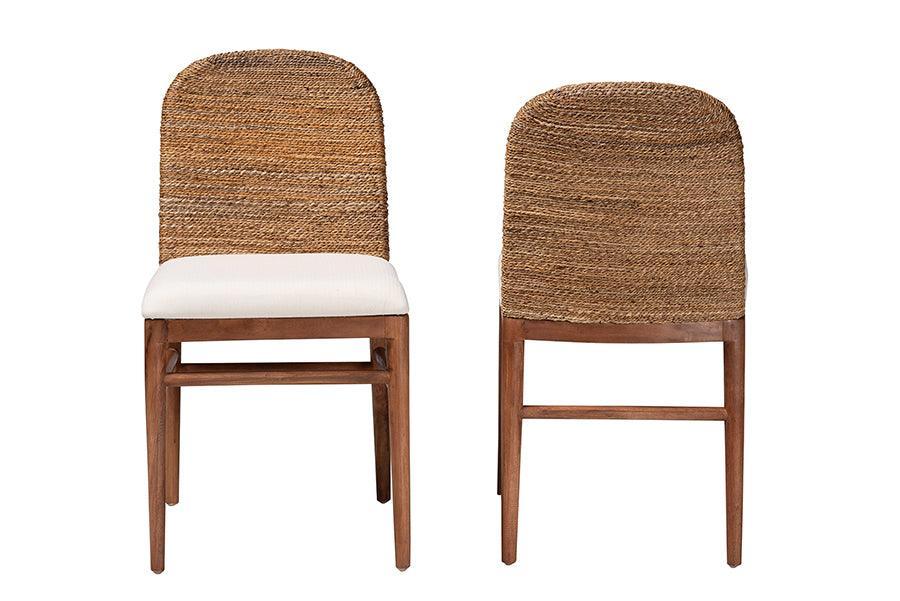 bali & pari Nadim Modern Bohemian Natural Seagrass and Acacia Wood 2-Piece Dining Chair Set FredCo