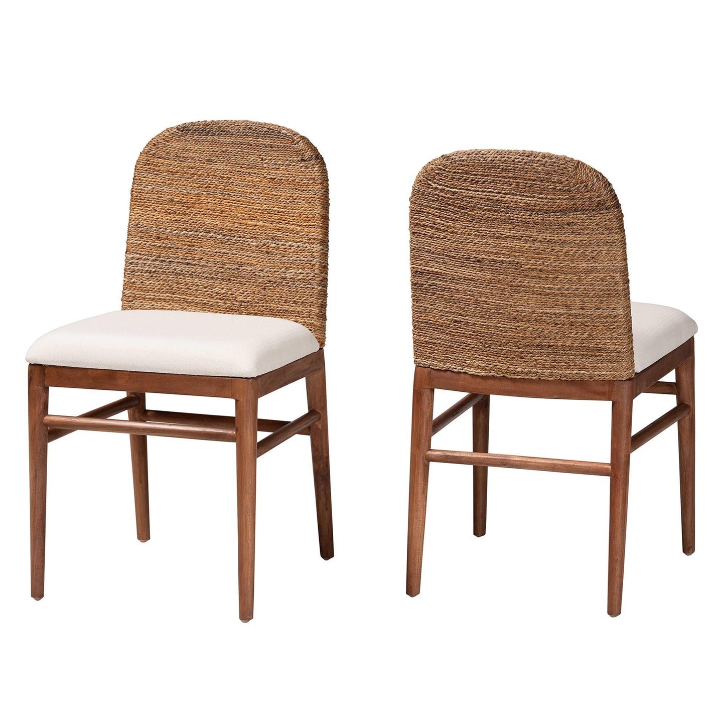 bali & pari Nadim Modern Bohemian Natural Seagrass and Acacia Wood 2-Piece Dining Chair Set FredCo