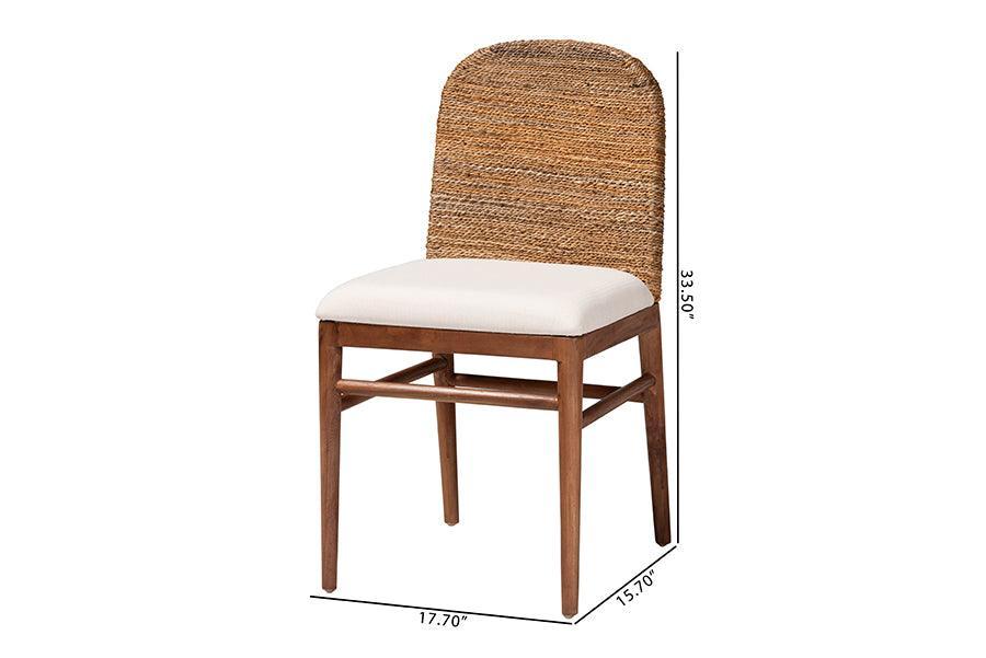 bali & pari Nadim Modern Bohemian Natural Seagrass and Acacia Wood 2-Piece Dining Chair Set FredCo
