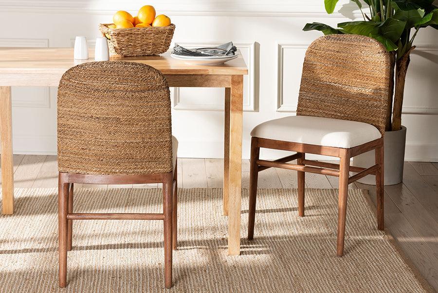 bali & pari Nadim Modern Bohemian Natural Seagrass and Acacia Wood 2-Piece Dining Chair Set FredCo