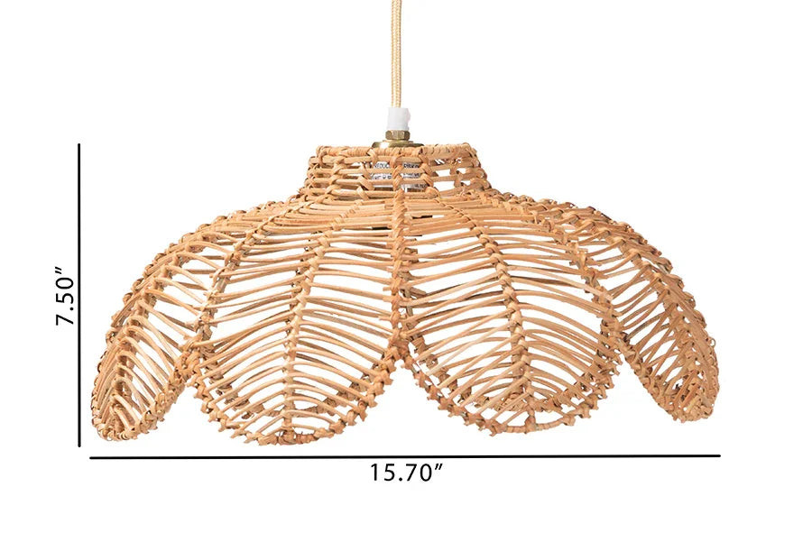 bali & pari Neorah Natural Rattan Pendant Lampshade - Coastal Boho Ceiling Light Cover with Handcrafted Petal Shape FredCo
