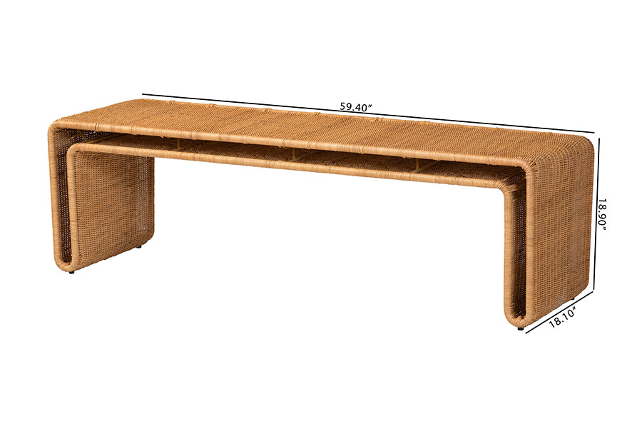 bali & pari Nevada Bohemian Light Honey Rattan Accent Bench FredCo