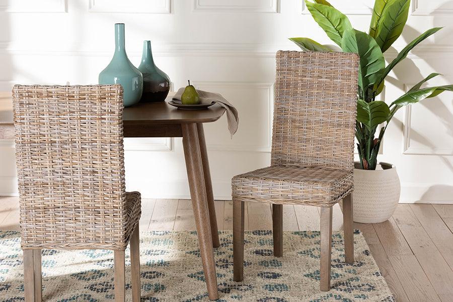 bali & pari Nevina Bohemian Grey Kubu Rattan and Mango Wood Dining Chair FredCo