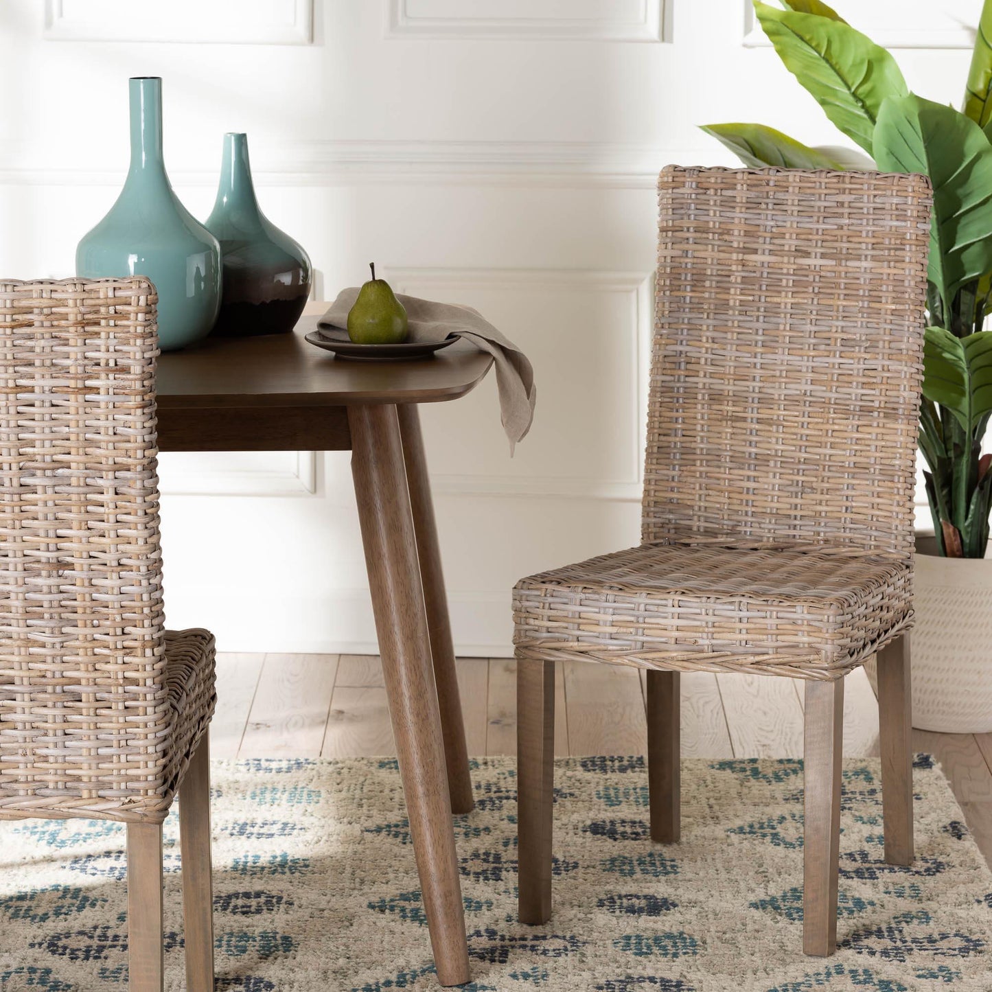 bali & pari Nevina Bohemian Grey Kubu Rattan and Mango Wood Dining Chair FredCo