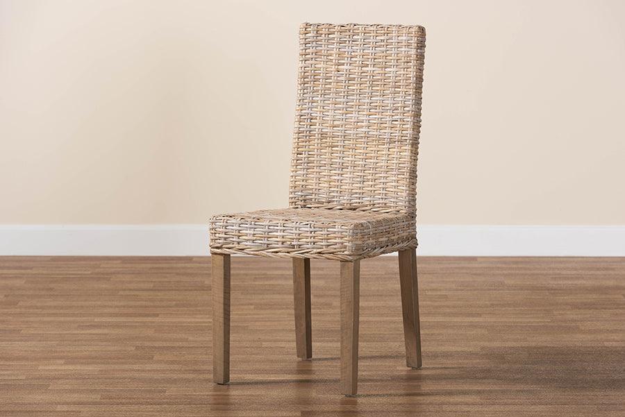 bali & pari Nevina Bohemian Grey Kubu Rattan and Mango Wood Dining Chair FredCo