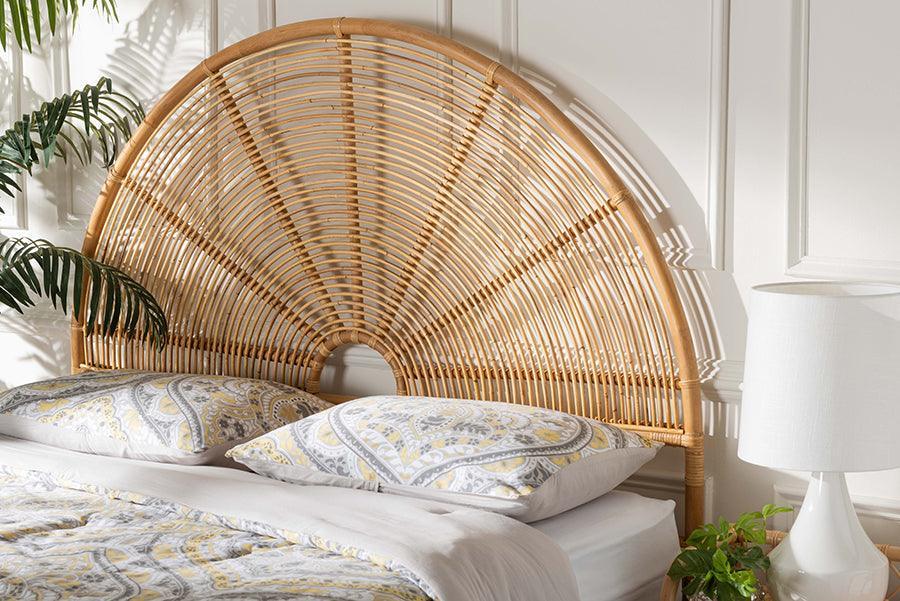bali & pari Nina Modern Bohemian Honey Rattan Queen Size Standalone Headboard FredCo