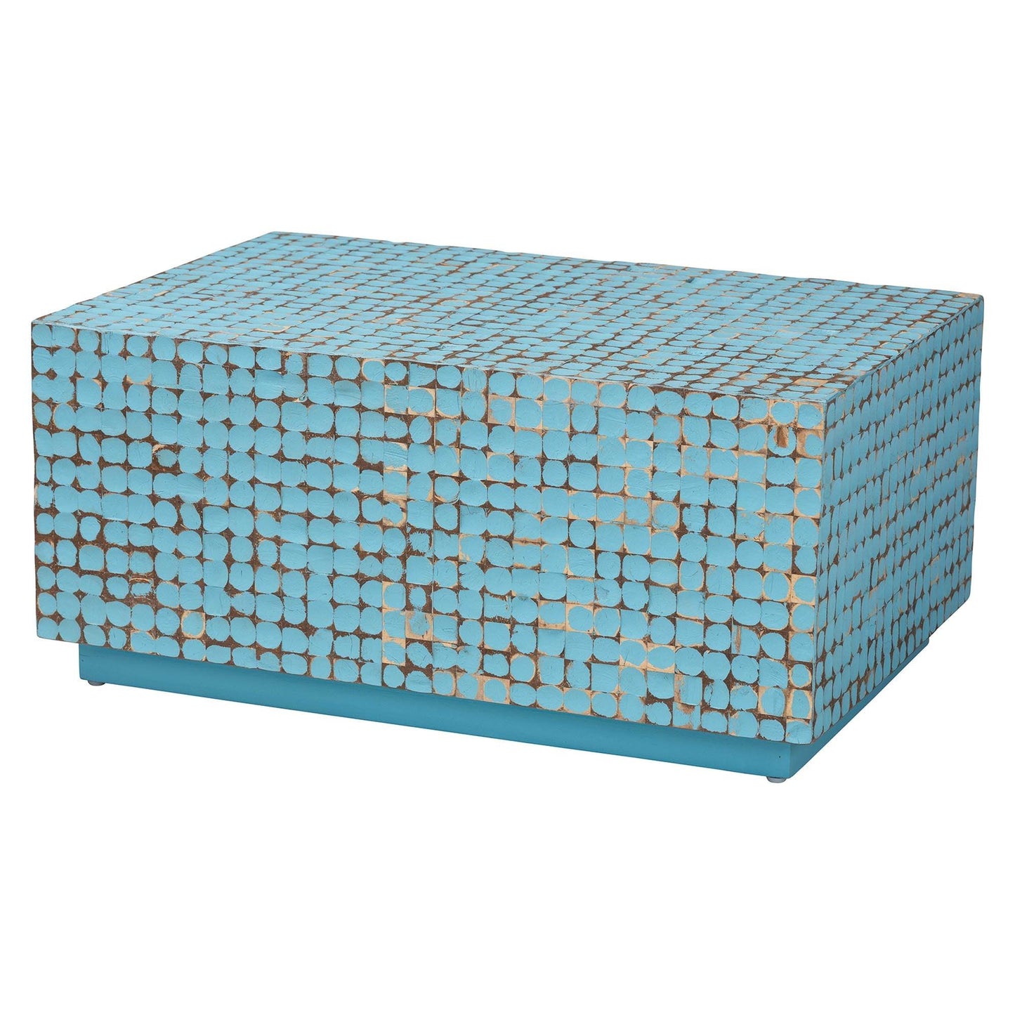 bali & pari Nitza Bohemian Blue Coconut Shell and Acacia Wood Coffee Table FredCo