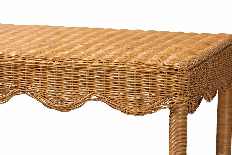 bali & pari Oteria Bohemian Light Honey Scalloped Rattan Console Table FredCo