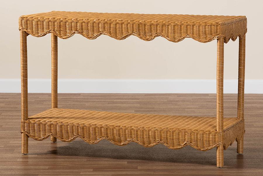 bali & pari Oteria Bohemian Light Honey Scalloped Rattan Console Table FredCo