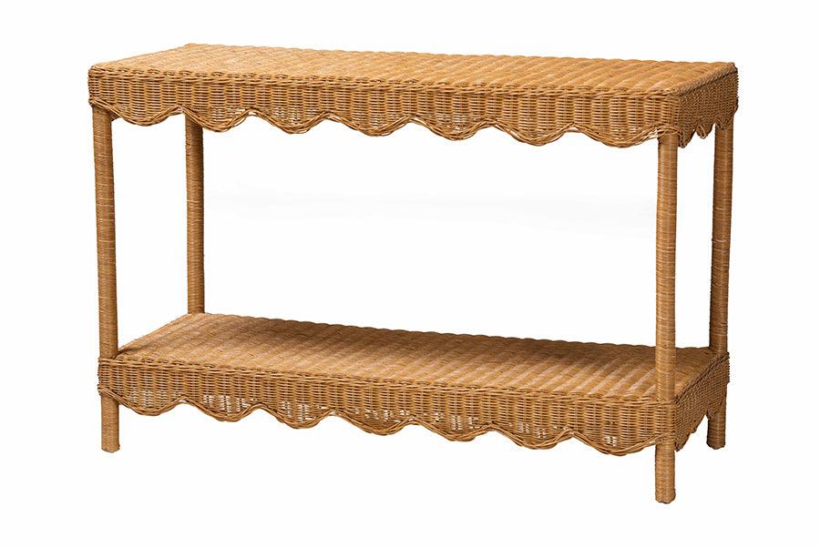 bali & pari Oteria Bohemian Light Honey Scalloped Rattan Console Table FredCo