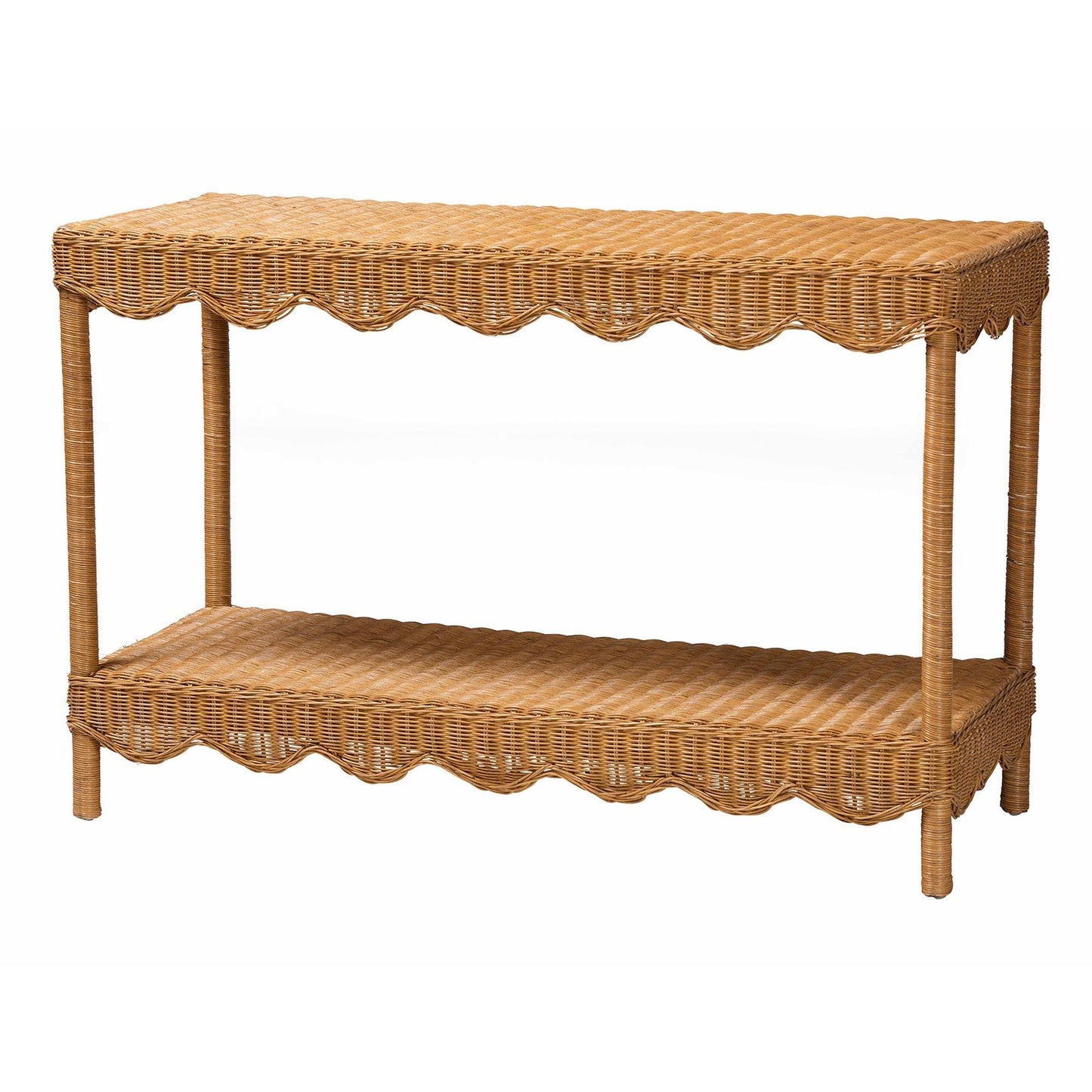 bali & pari Oteria Bohemian Light Honey Scalloped Rattan Console Table FredCo