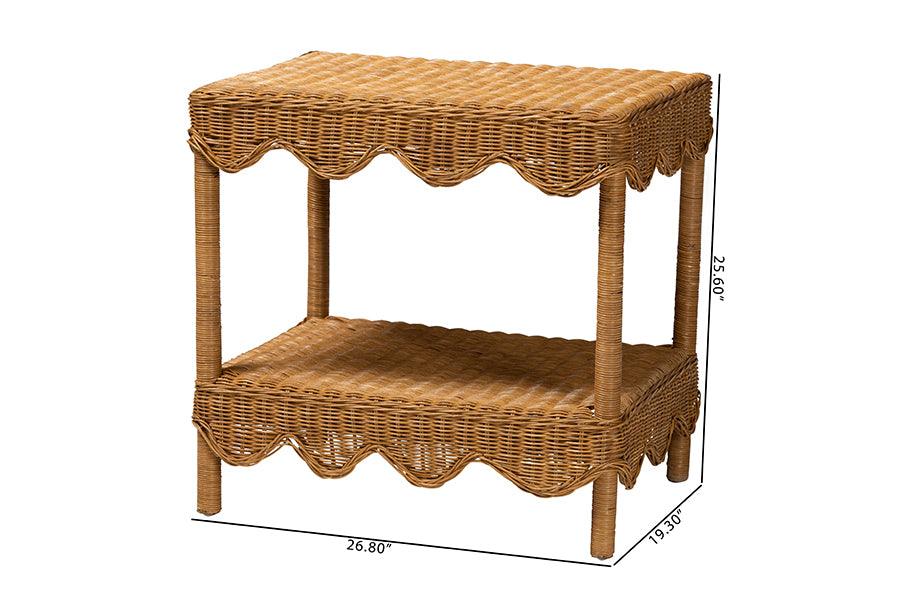 bali & pari Oteria Bohemian Light Honey Scalloped Rattan Side Table FredCo