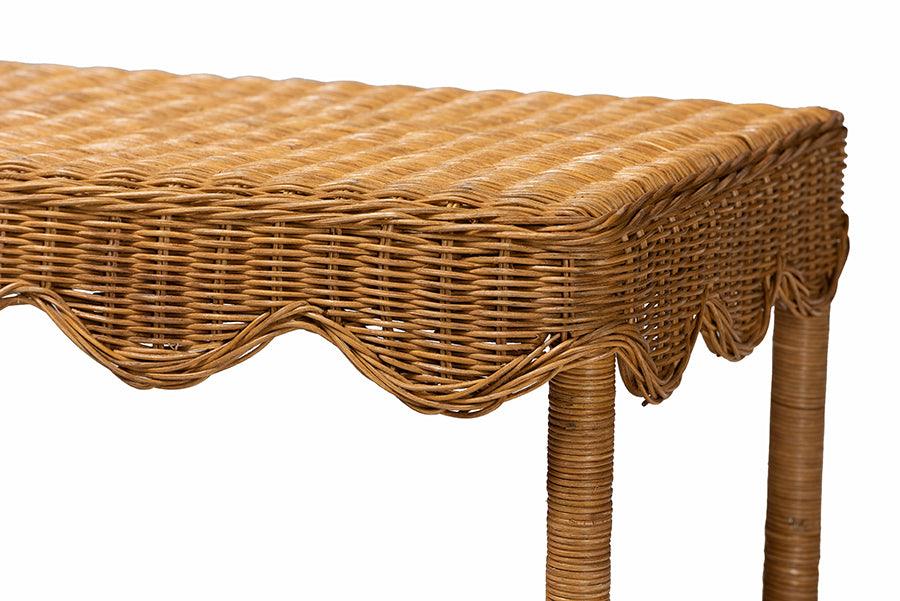bali & pari Oteria Bohemian Light Honey Scalloped Rattan Side Table FredCo