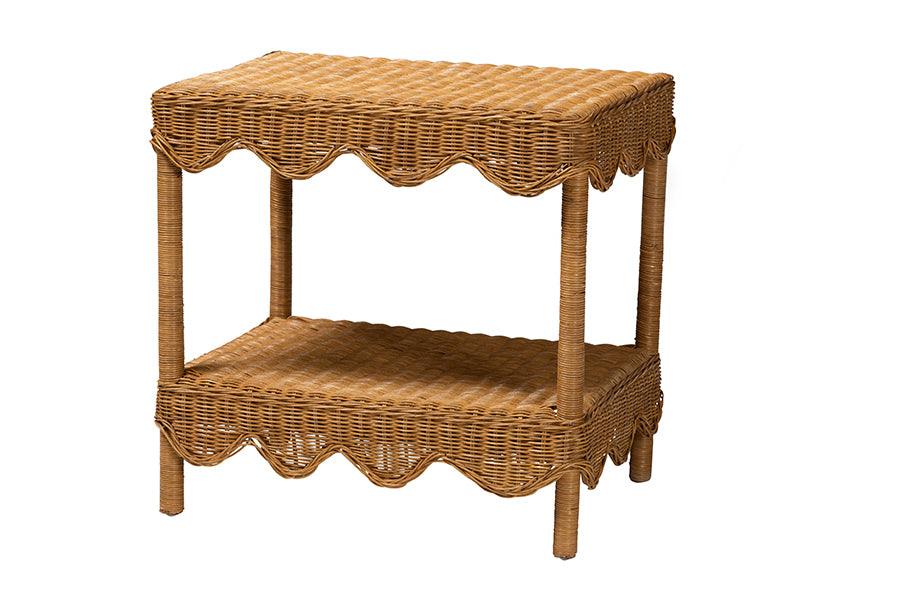 bali & pari Oteria Bohemian Light Honey Scalloped Rattan Side Table FredCo