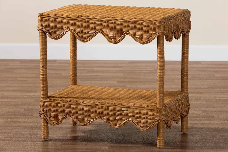 bali & pari Oteria Bohemian Light Honey Scalloped Rattan Side Table FredCo