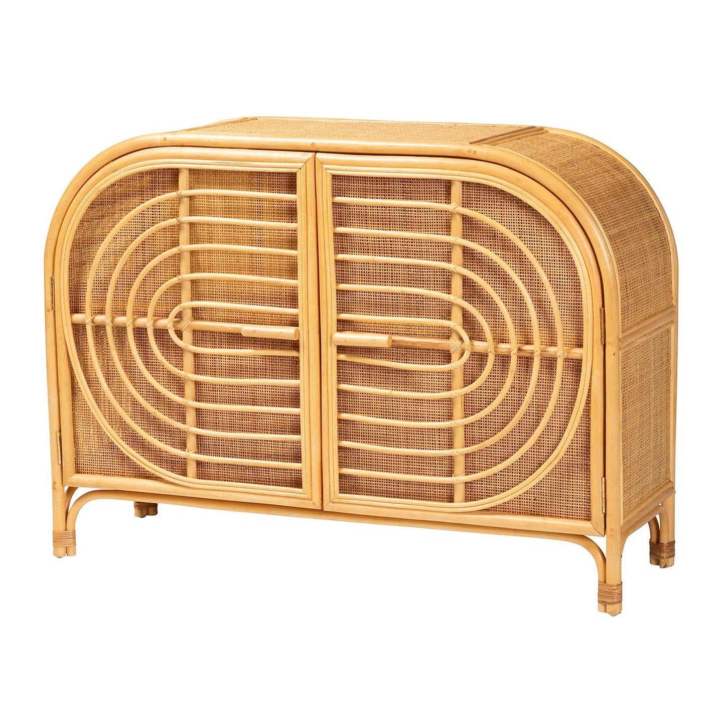 bali & pari Ovalet Modern Bohemian Natural Brown Rattan 2-Door Sideboard FredCo