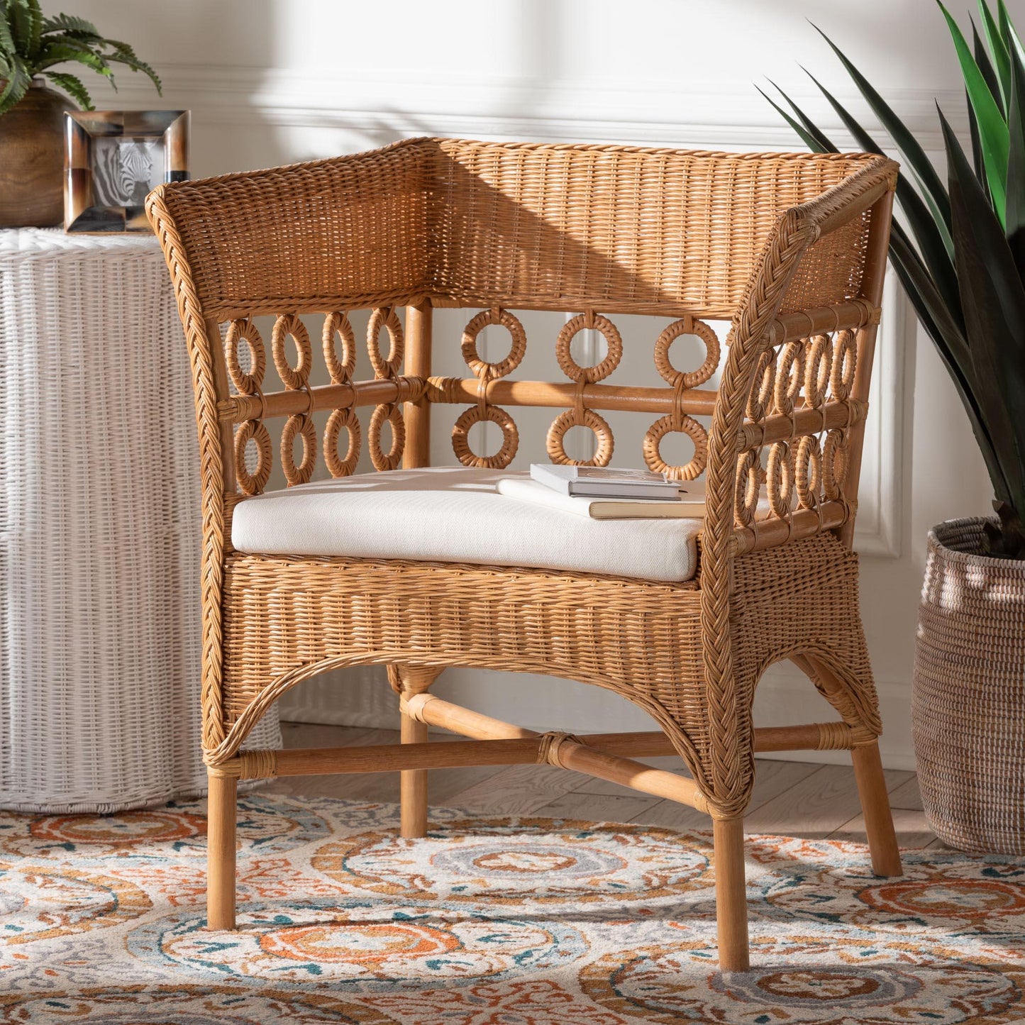 bali & pari Oxford Bohemian Light Honey Rattan Arm Chair FredCo