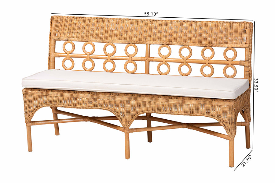 bali & pari Oxford Bohemian Light Honey Rattan Dining Bench FredCo