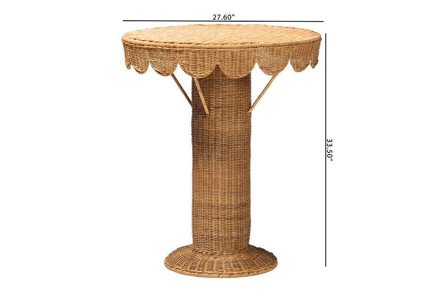 bali & pari Pabla Bohemian Light Honey Rattan Scalloped Accent Table FredCo