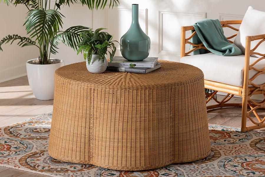 bali & pari Palm Bohemian Honey Scallop Rattan Coffee Table FredCo