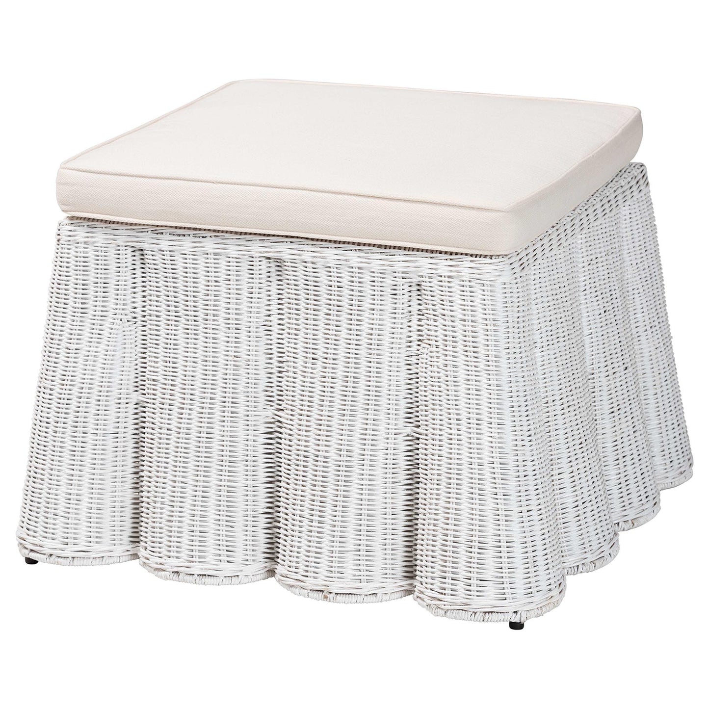 bali & pari Palm Bohemian White Scallop Rattan Ottoman FredCo