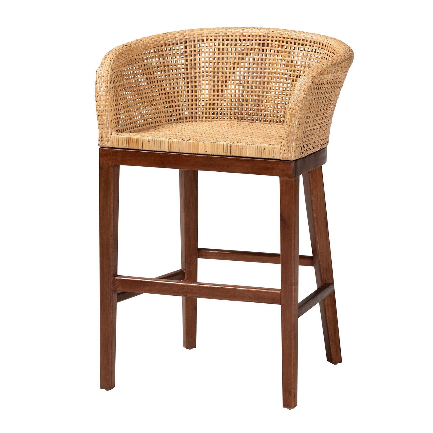 bali & pari Papua Modern Bohemian Natural Rattan and Walnut Brown Acacia Wood Counter Stool FredCo