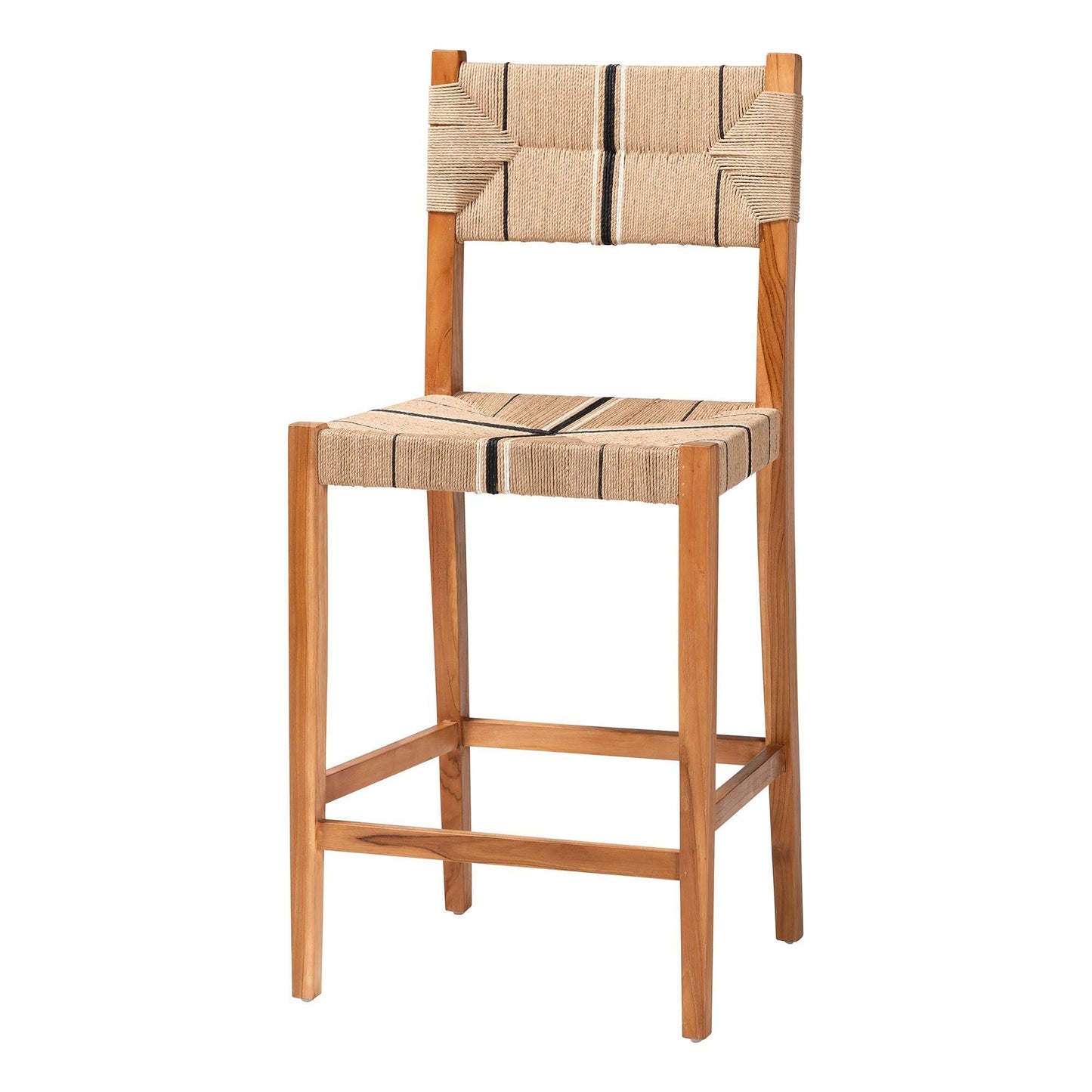 bali & pari Prita Bohemian Paper Loom and Natural Mahogany Wood Bar Stool FredCo