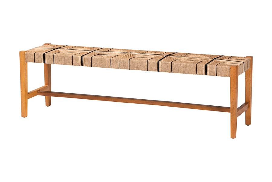 bali & pari Prita Bohemian Paper Loom and Natural Mahogany Wood Dining Bench FredCo