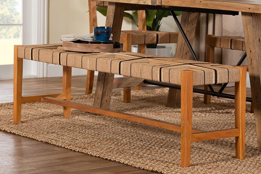 bali & pari Prita Bohemian Paper Loom and Natural Mahogany Wood Dining Bench FredCo