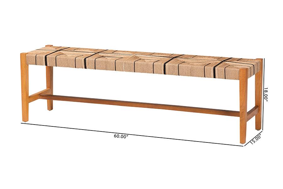 bali & pari Prita Bohemian Paper Loom and Natural Mahogany Wood Dining Bench FredCo