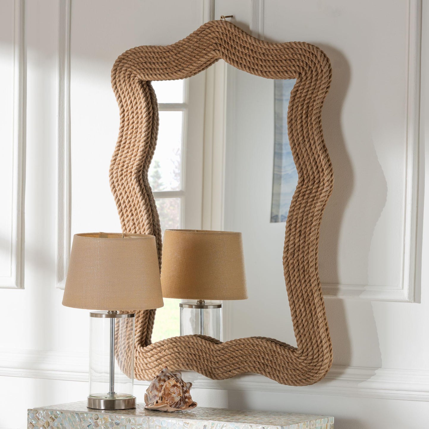 bali & pari Quiana Coastal Woven Rope Accent Wall Mirror FredCo