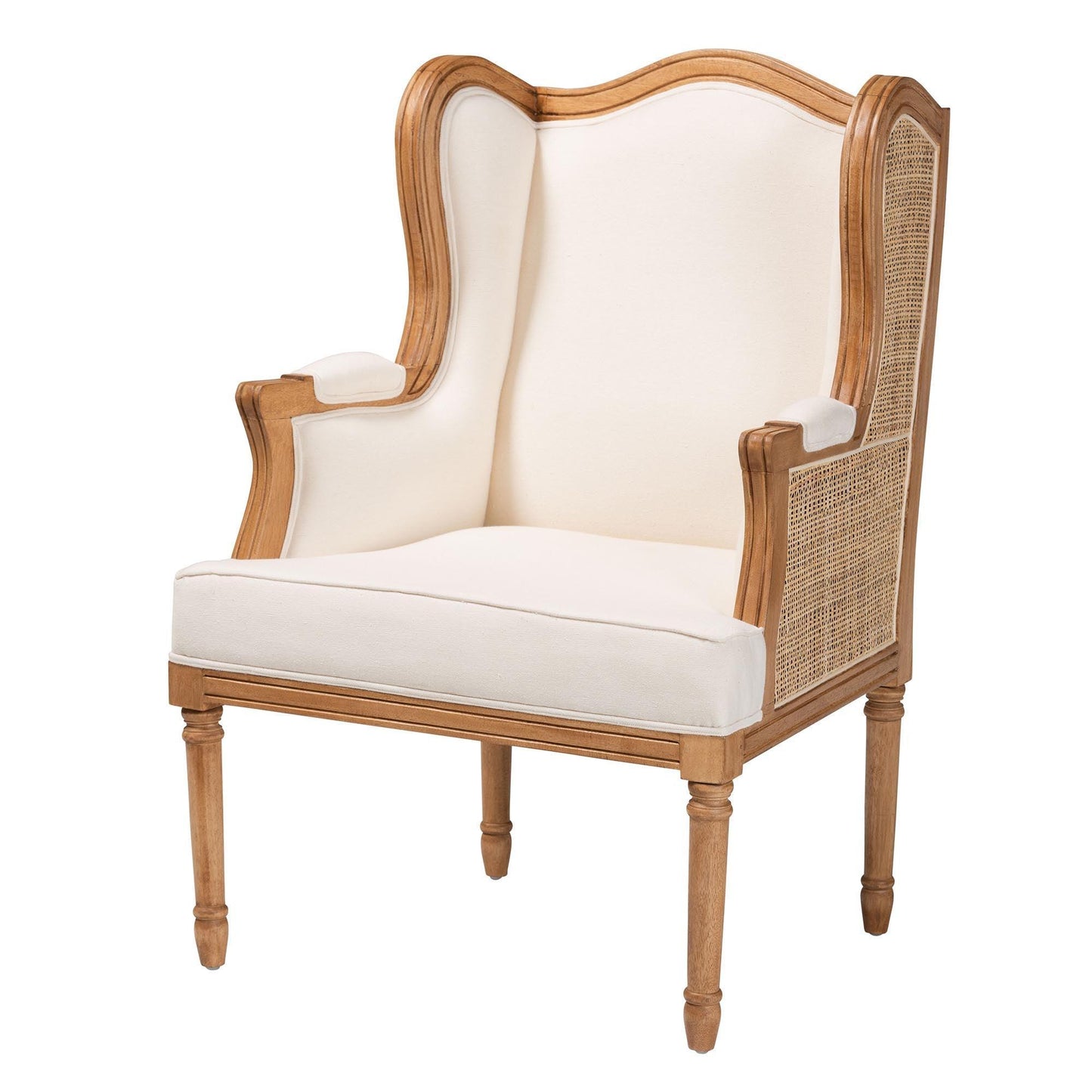 bali & pari Rachana Traditional French Beige Fabric and Honey Oak Finished Wood Accent Chair FredCo