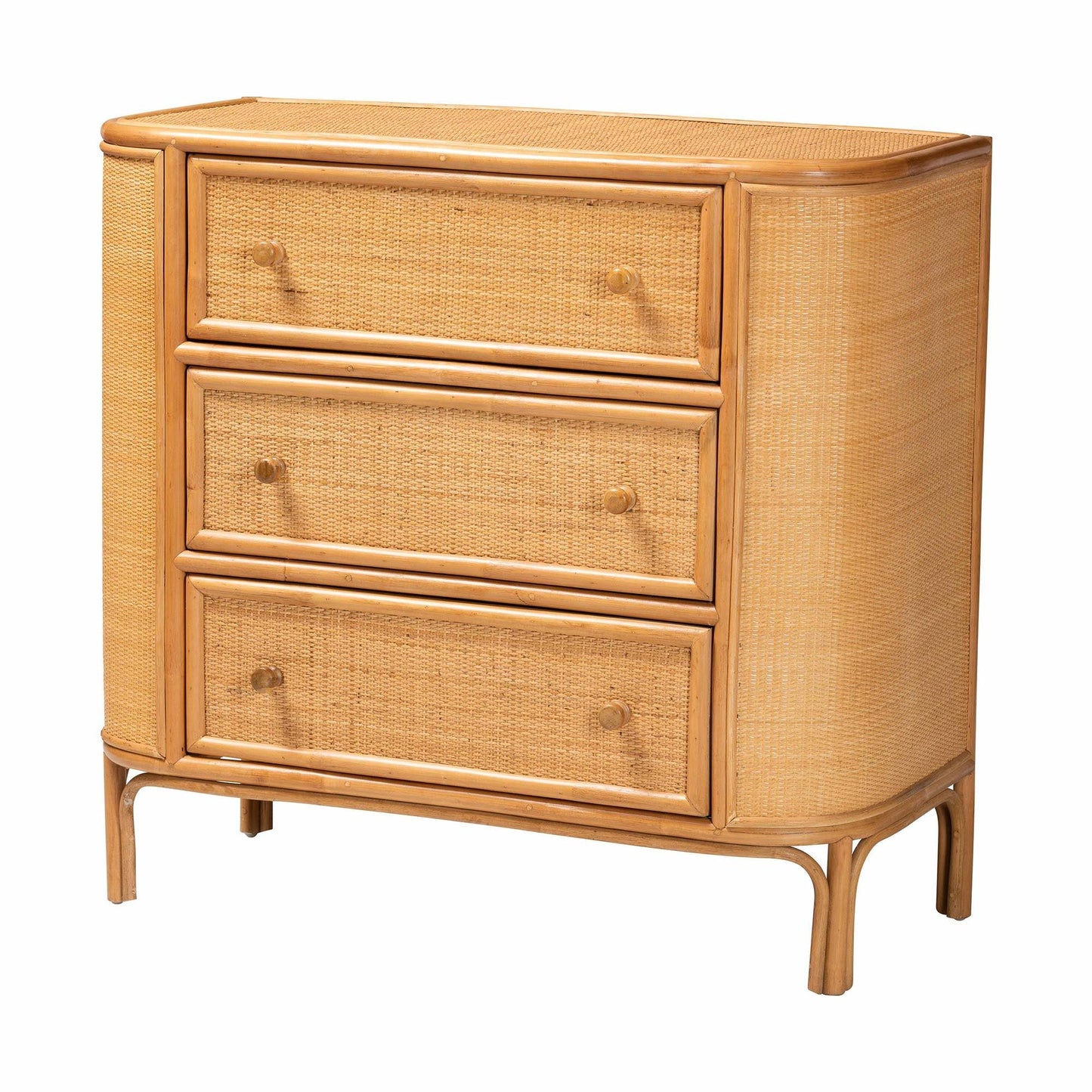 bali & pari Radenza Bohemian Light Honey Rattan 3-Drawer Storage Cabinet FredCo