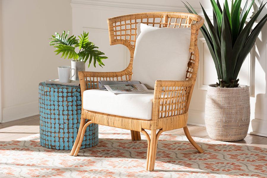 bali & pari Regina Bohemian Light Honey Rattan Arm Chair FredCo