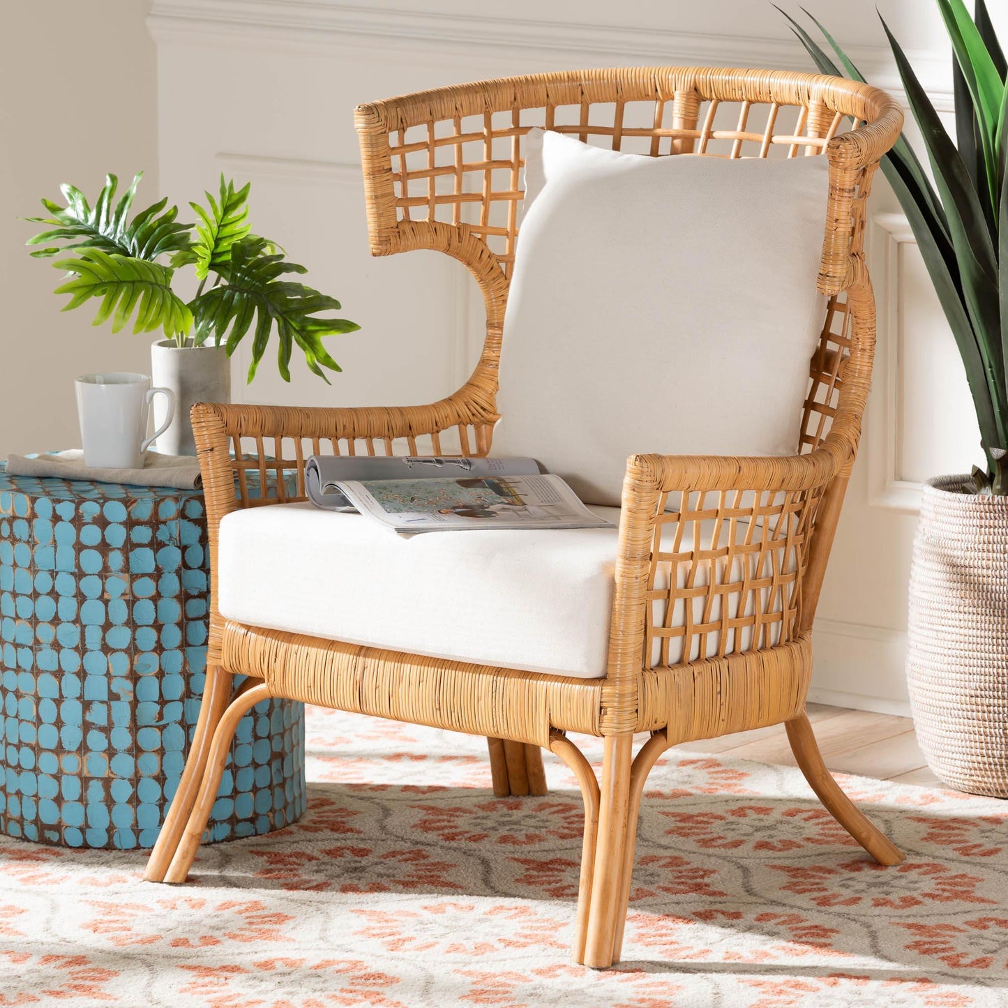 bali & pari Regina Bohemian Light Honey Rattan Arm Chair FredCo