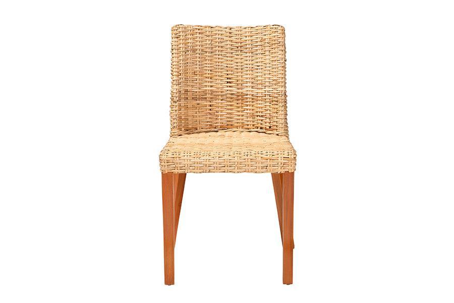 bali & pari Rowen Bohemian Light Honey Kubu Rattan and Mahogany Wood Dining Chair FredCo