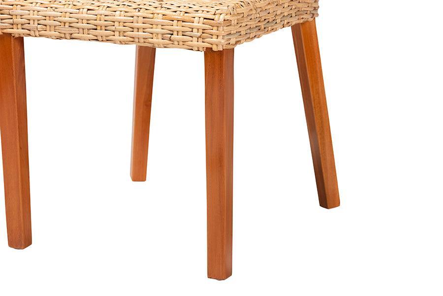 bali & pari Rowen Bohemian Light Honey Kubu Rattan and Mahogany Wood Dining Chair FredCo